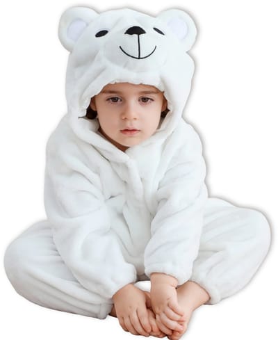 BoefieBoef Dieren Onesie Pyjama Kinderen 2-4 jaar – Berenpakje Wit – Verkleedkleding met Luierrits – Carnaval Dierenpak - Kerst en Kraamcadeau Tip – Zacht Flanel - Romper - Boxpak - Jongens - Meisjes