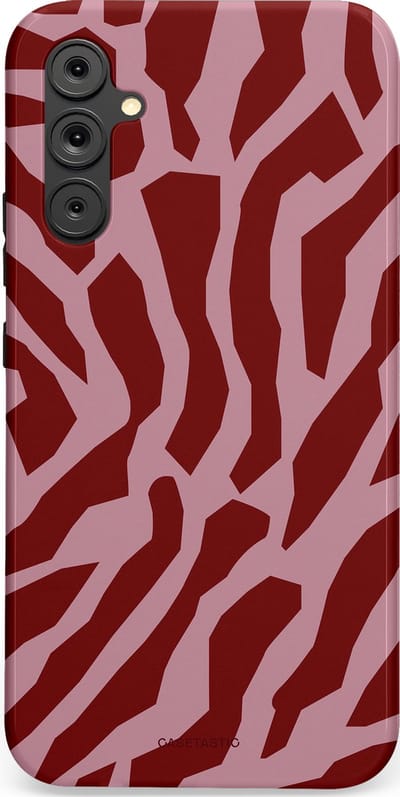 Casetastic Hoesje Geschikt voor Samsung A34 (5G) - Stijlvolle Beschermende Duo-layer Case - Rode Roze Framboos Zebra Strepen