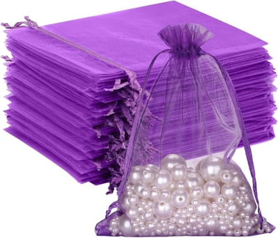 Paarse Organza Cadeauzakjes - Medium 10x15 cm - Set van 50 Stuks - Transparant Gaas - Voor Bruiloft, Kerst & Verjaardag