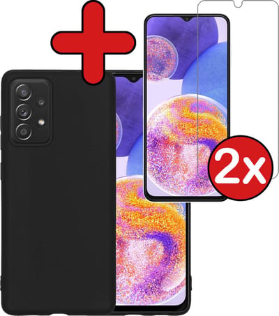 Hoesje - Met 2x Screenprotector - Geschikt voor Samsung Galaxy A23 - Sterk & Shockproof - Telefoon Hoes - Back Cover - Siliconen Case - Telefoonhoes - Zwart