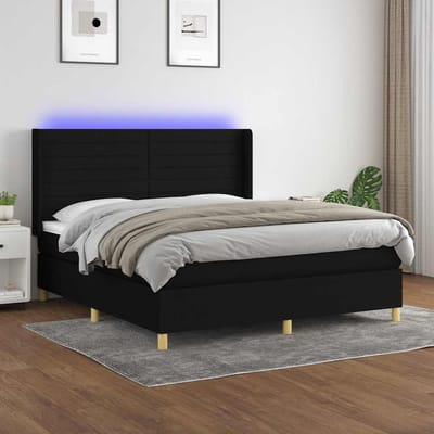 vidaXL - Boxspring - met - matras - en - LED - stof - zwart - 160x200 - cm