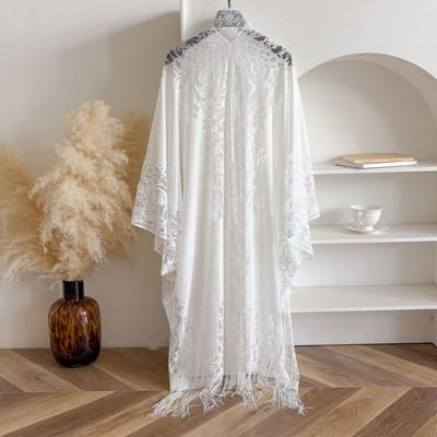 Zomer Cheongsam Buitenvest Lente En Zomer Dun Temperament Kant Holle Kwast Oude Abaya Dubai Mantel One Size white
