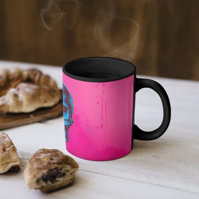 Magische Mok - Foto op Warmte Mokken - Koffiemok - Neon - Blauw - Pop-art - Schedel - Magic Mok - Beker - 350 ML - Theemok