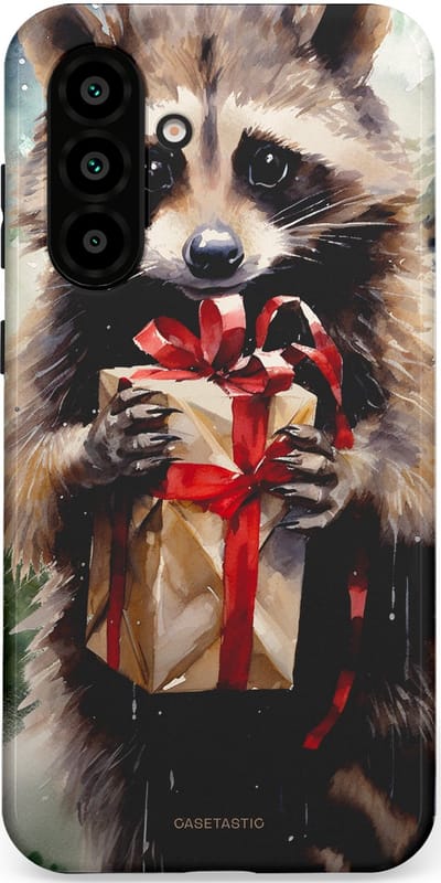 Casetastic hoesje geschikt voor Samsung Galaxy A36 / Samsung Galaxy A56 - Dubbellaagse bescherming - Winter Wasbeer Presentje - Fashion Case - Zwart Grijs Taupe