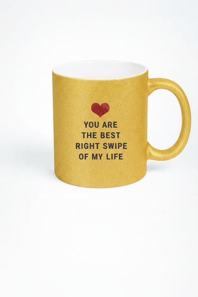 Gouden Glitter Mok 'Best Right Swipe' Liefdesboodschap - Romantisch Cadeau