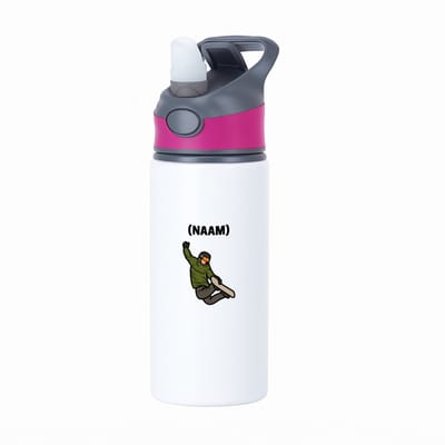 Hacebo® - Snowboard met eigen naam waterfles met rietje roze - Snowboarden - Snowboarders - Wintersport - water fles - 650ML