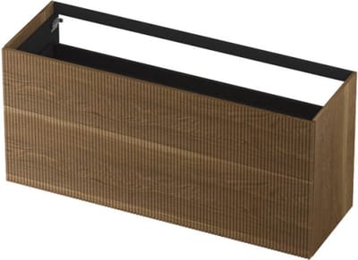 INK® wastafelonderkast 2 laden greeploos push to open echt hout met verticaal gefreesd front 140x45x65cm, massief eiken aqua