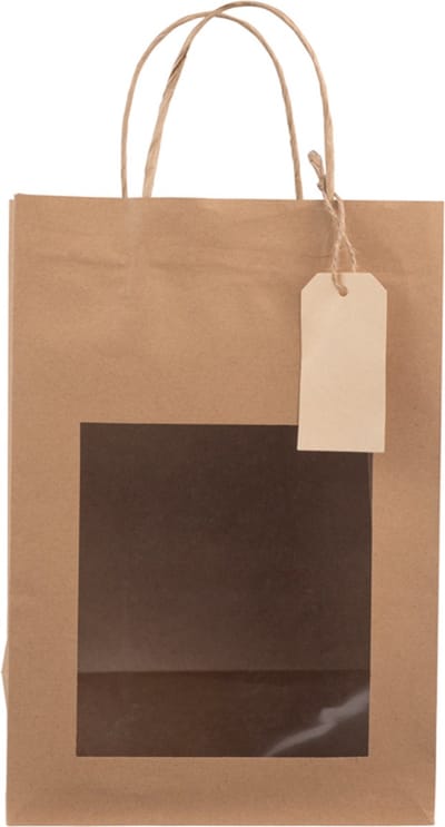 Papieren cadeautas + venster & tag - Bruin - 22x12x32cm - 100 st/ds.