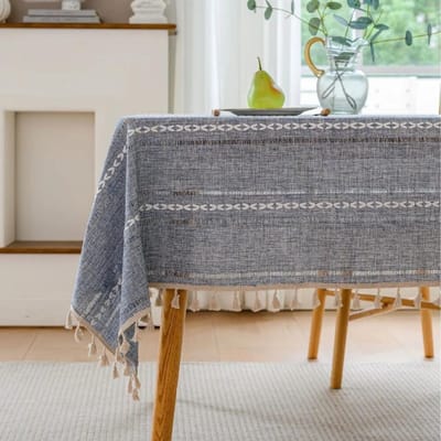Katoen Linnen Tafelkleed Met Kwastjes Waterdicht Oliebestendig Thee Gestreept Tafelkleed Dik Rechthoekig Bruiloft Eettafelhoes 90X140cm