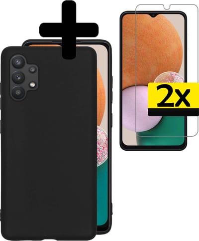 Hoesje - Met 2x Screenprotector - Geschikt voor Samsung Galaxy A13 4G - Sterk & Shockproof - Back Cover - Siliconen Case - Telefoon Hoes - Telefoonhoesjes - Zwart