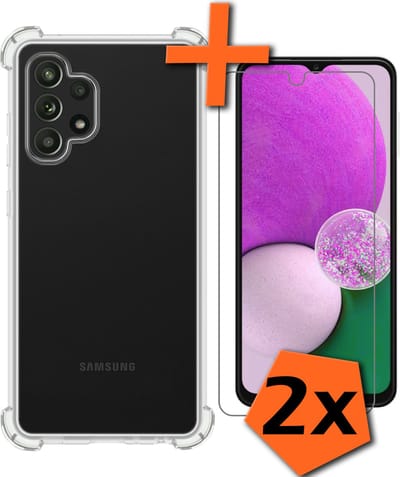 Hoes - Met Screenprotector - 2 Stuks - Geschikt voor Samsung Galaxy A13 4G - Sterk & Shockproof - Siliconen Case - Back Cover - Telefoon Hoes - Shock Proof - Transparant