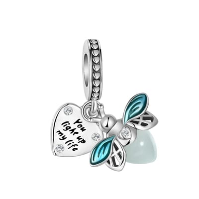 Fler® | Bedel | Past op populaire bedelarmbanden (standaard - 3mm) | Glow-in-the-dark Firefly (vuurvliegje) met blauwe vleugels Bedel | Hangbedel Charm | 925 sterling zilver | | Armband Kraal | Kerstcadeau, Sinterklaas kado en Valentijnsdag Cadeau