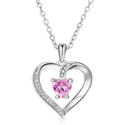 Juwelium Roze Hart Ketting Verstelbaar 45 tot 50 cm met Zirkonia Kristallen in Luxe Sieradendoos – Perfect Cadeau voor Vrouw, Vriendin, Moeder, Dochter