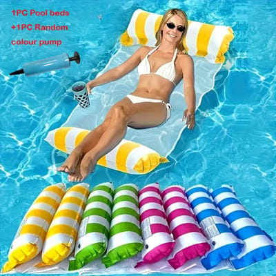 Nivard Luxe Waterhangmat - Luchtbed Zwembad - Luchtmatras Opblaasbaar - Water Hangmat - Aqua Lounge - Geel + Pomp