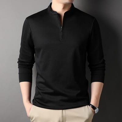 T-shirt met lange mouwen voor heren, Casual ritskraag, Modieus ondershirt voor heren, Herfst Nieuw Opstaande kraag Heren T-shirt XXXL black