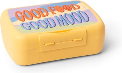 Brooddoos met divider Teens 'Good Mood' - Lunchbox met Extra vakverdeling en Stickers - Praktische Broodtrommel - BPA-vrije Lunchtrommel - Geel - 210x156x71mm