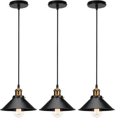 Set van 3 Hanglamp Industriële E27 Kroonluchter Slaapkamer 22cm Plafondlamp voor Woonkamer Zwart