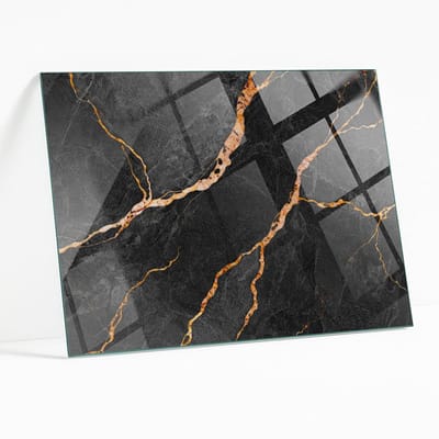 Wallfluent - Marmerpatroon Met Aderen Glazen Tafelblad - 100 x 70 cm - Zwart Glazen Plaat - Rechthoekig Tafelblad Glas - Veiligheidsglas - Glazen Tafelblad voor Tuin of Terrastafels