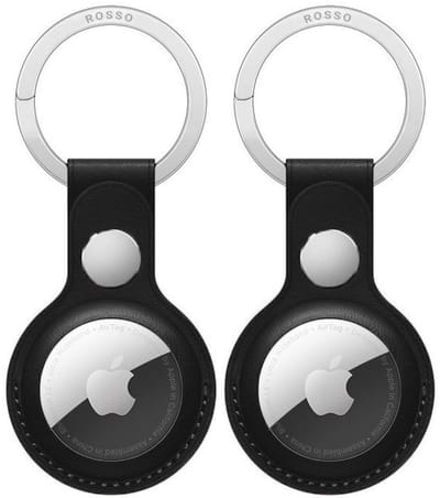 2-Pack Rosso Element Hoesje Geschikt voor Apple AirTag Sleutelhanger Kunstleer | Hanger | Case Zwart