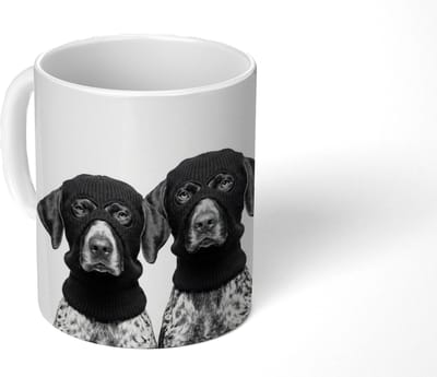 Mok - Koffiemok - Honden - Bivakmuts - Zwart - wit - Mokken - 350 ML - Beker - Koffiemokken - Theemok