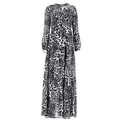 Michael Kors maxi-jurk met luipaardprint, knoopsluiting en lange mouwen in zwart en zwarte viscose.