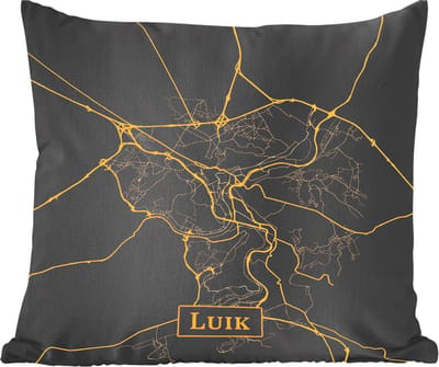 Sierkussens - Kussentjes Woonkamer - 60x60 cm - Kaart - Luik - België - Goud - Zwart