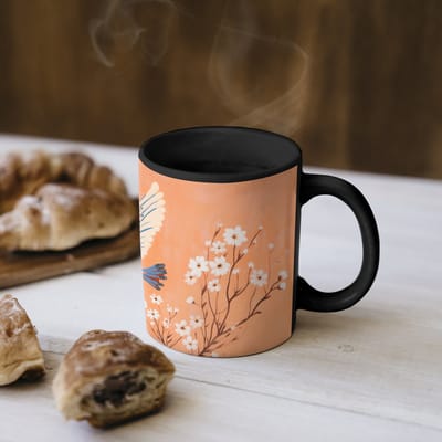 Magische Mok - Foto op Warmte Mokken - Koffiemok - Vogel - Bloesemtakken - Warm - Kleurrijk - Magic Mok - Beker - 350 ML - Theemok