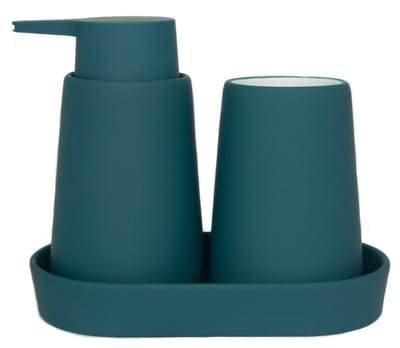 5Five Badkamerset Cocoon - Zeeppomp / Beker / Schaaltje - Petrol Blauw
