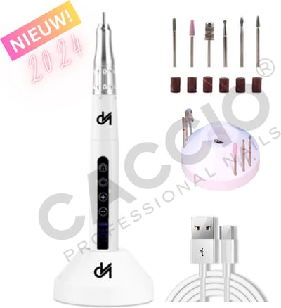 CACCIO® NAILS - Elektrische nagelvijl - Elektrische nagelfrees met oplaadstation- 65W Draadloze Nagelfrees-Incl.6 bitjes/schuurrolletjes-Vibratievrij-Geluidvrij-Manicure/pedicure voeten en handen Acrylnagels-Gelnagels - Nagels - Nail Drill Machine