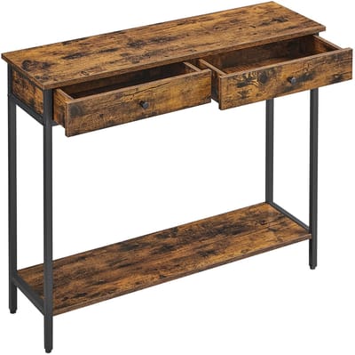 Archi Sidetable - Wandtafel - Consoletafel – Gangtafel - Met 2 Laden - Zwart Hout & Staal – Hal / Woonkamer – 100 × 30 × 80 cm