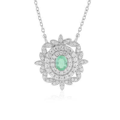 Cavill - Zilveren Halsketting 925 Sterling Zilver Platina Verguld - Colombiaanse 0,28 ct Smaragd - 72 Zirkonia Ovaal - Elegant Luxe Sieraad