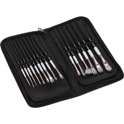 15-delige set Kunstenaars Verfkwasten Set met Schraper Spons Bal Draagtas Professionele Teken Verfkwast Nylon Haar zwart