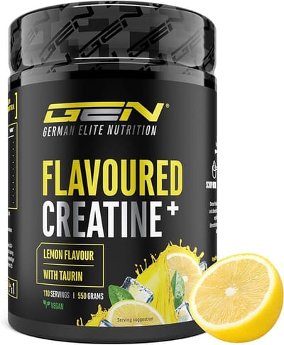 GEN Gearomatiseerd Creatine Poeder - 550g - Creatine Monohydraat + L-Taurine - Gemicroniseerde Creatine met Aroma - Geen Suiker & Top Oplosbaarheid - Veganistisch (Citroen)
