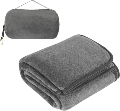 Reisdeken ultralicht 127x152 cm 2-in-1 kussendeken opvouwbaar campingdeken voor vliegtuig trein en auto grijs