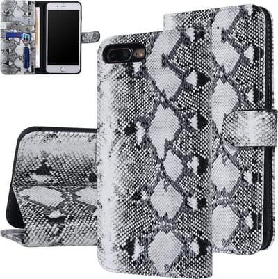 UNIQ Accessory Zwart en Wit Slangenleer hoesje voor iPhone 7-8 Plus - Book Case