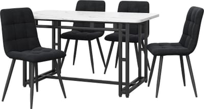 Eettafel met 4 stoelen set Keuken eettafel set Zwart Fluweel Eetkamerstoel Zwart ijzeren poten tafel