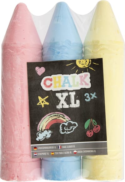 Creative artist stoepkrijt - 3x stuks - XL krijt - roze/blauw/geel - L19 cm