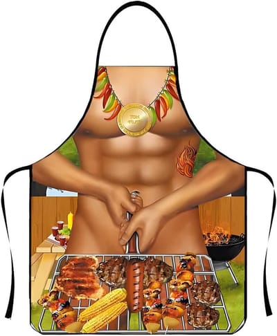 Stijlvolle BBQ Schort voor Mannen, Grappig Kookschort met Origineel Ontwerp, Ideaal voor Grillen en Koken, Polyester, Multicolor, 80 cm x 60 cm