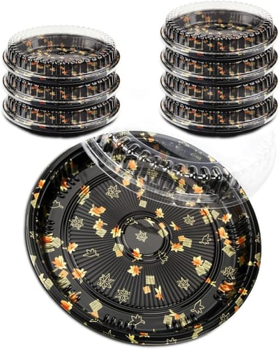 8-delige Plastic Buffet Catering Schalen Set, Ronde Sandwich Dishes met Deksel, Herbruikbare Trays voor Feestjes en Buffetten (32x32x6cm)