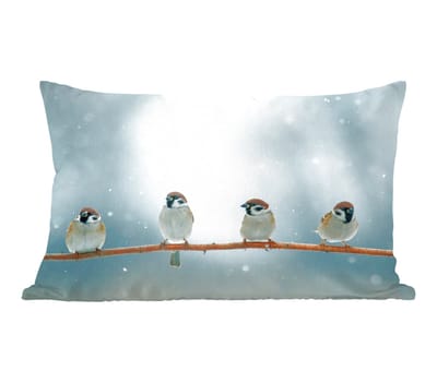 Sierkussens - Kussentjes Woonkamer - 50x30 cm - Vogels - Mus - Sneeuw - Winter