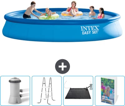 Intex Rond Opblaasbaar Easy Set Zwembad - 457 x 84 cm - Blauw - Inclusief Pomp Ladder - Solar Mat - Zwembadgids