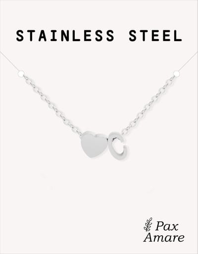 Letter C Ketting Zilverkleurig - Stainless Steel - Initiaal & Hartje Hanger - Initialen Ketting op Cadeau Kaartje - Pax Amare