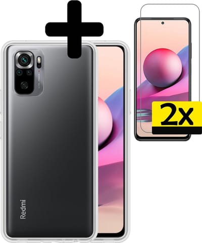 Hoesje - Met 2x Screenprotector - Geschikt voor Xiaomi Redmi Note 10S - Sterk & Shockproof - Back Cover - Siliconen Case - Telefoon Hoes - Telefoonhoesjes - Transparant