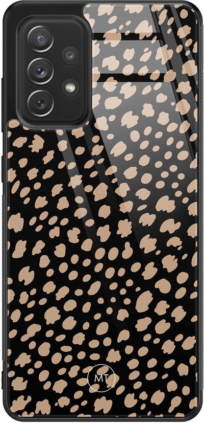 Hoesje geschikt voor Samsung Galaxy A52 5G - Savannah spots - Hard Case Zwart Back Cover - Gestipt - Zwart, Bruin - Mooie Telefoonhoesjes