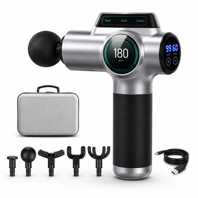 Jurrys Massagegun - Massageapparaat - Massagetoestel - Spiergun - Professioneel - Herstel bevorderend - Lichtgewicht - LCD - Zilver