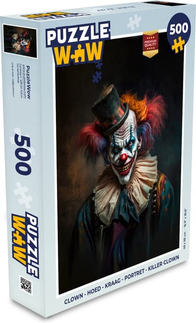 Puzzel Clown - Hoed - Kraag - Portret - Killer clown - Legpuzzel - Puzzel 500 stukjes