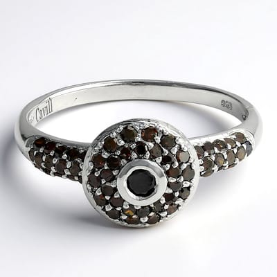 Cavill - Luxe Damesring - 925 Sterling Zilver Platina Geplateerd - 0,63 ct Fancy Bruine Diamant - Ronde Briljant Pave Zetting