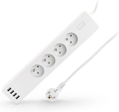 Caliber Stekkerdoos - Slimme Stekkerdoos - 4x USB en 4x Type E Belgisch / Franse Penaarde - App Bediening Google Home, Amazon Alexa en Siri - Kerstverlichting bedienen (HWP302FU)