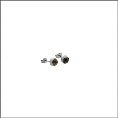 RVS Kristal Oorbellen dames - Zilverkleur / 7mm / Licht Bruin - Rvs