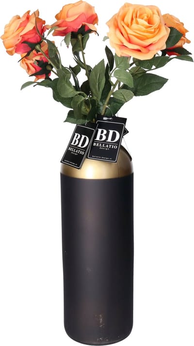 Bellatio Design Kunstbloem Roos Dijon - 8x - 64 cm - oranje - zijde kunstbloemen - Boeket - stelen - rozen